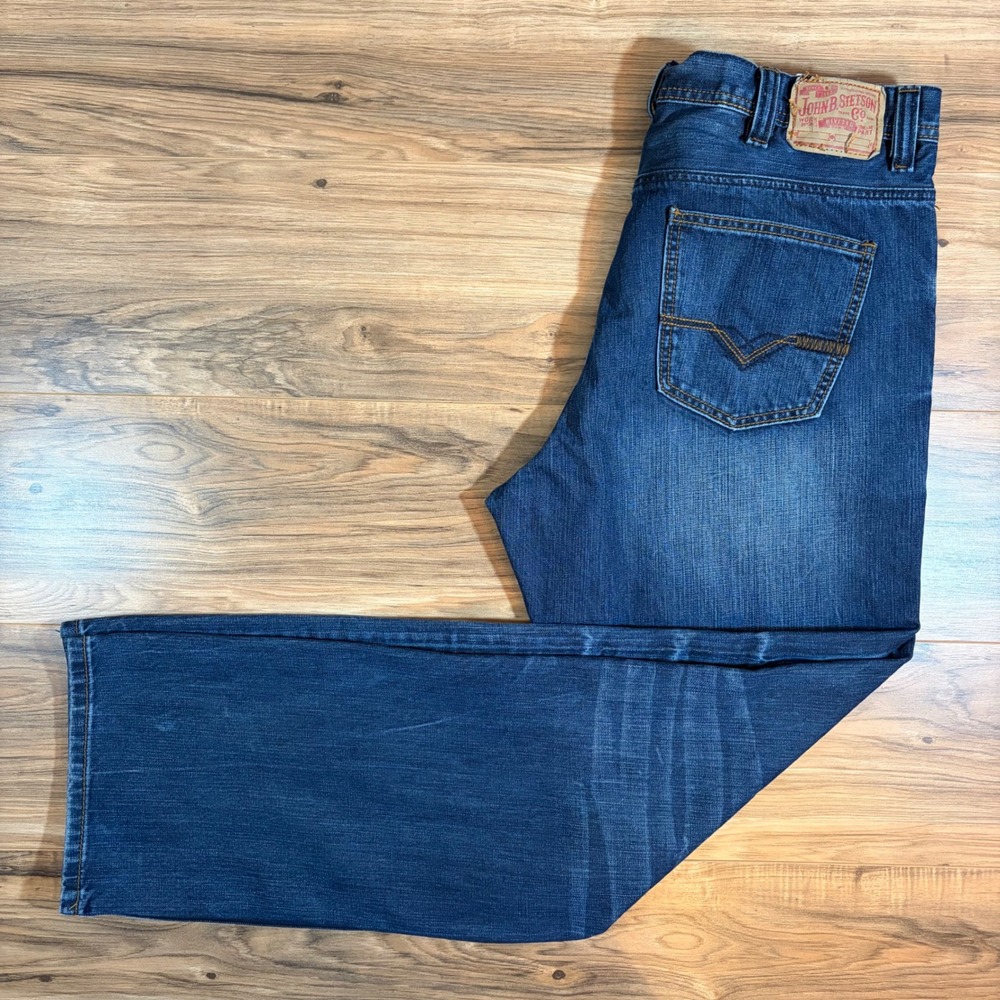 John B. Stetson 1312 Modern Straight Leg Jeans Mens 38x34 Blue DK Wash Denim
